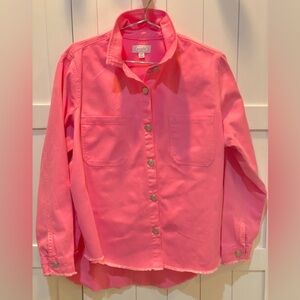 Mud Pie Pink Collared Denim Button Up Shirt✨Size S/M✨Raw Hem✨Runs Large✨